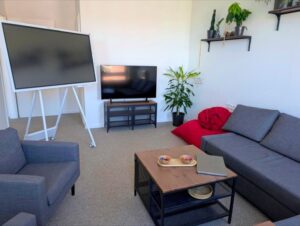 Loungeraum der Fleno GmbH mit Sofas und Pflanzen